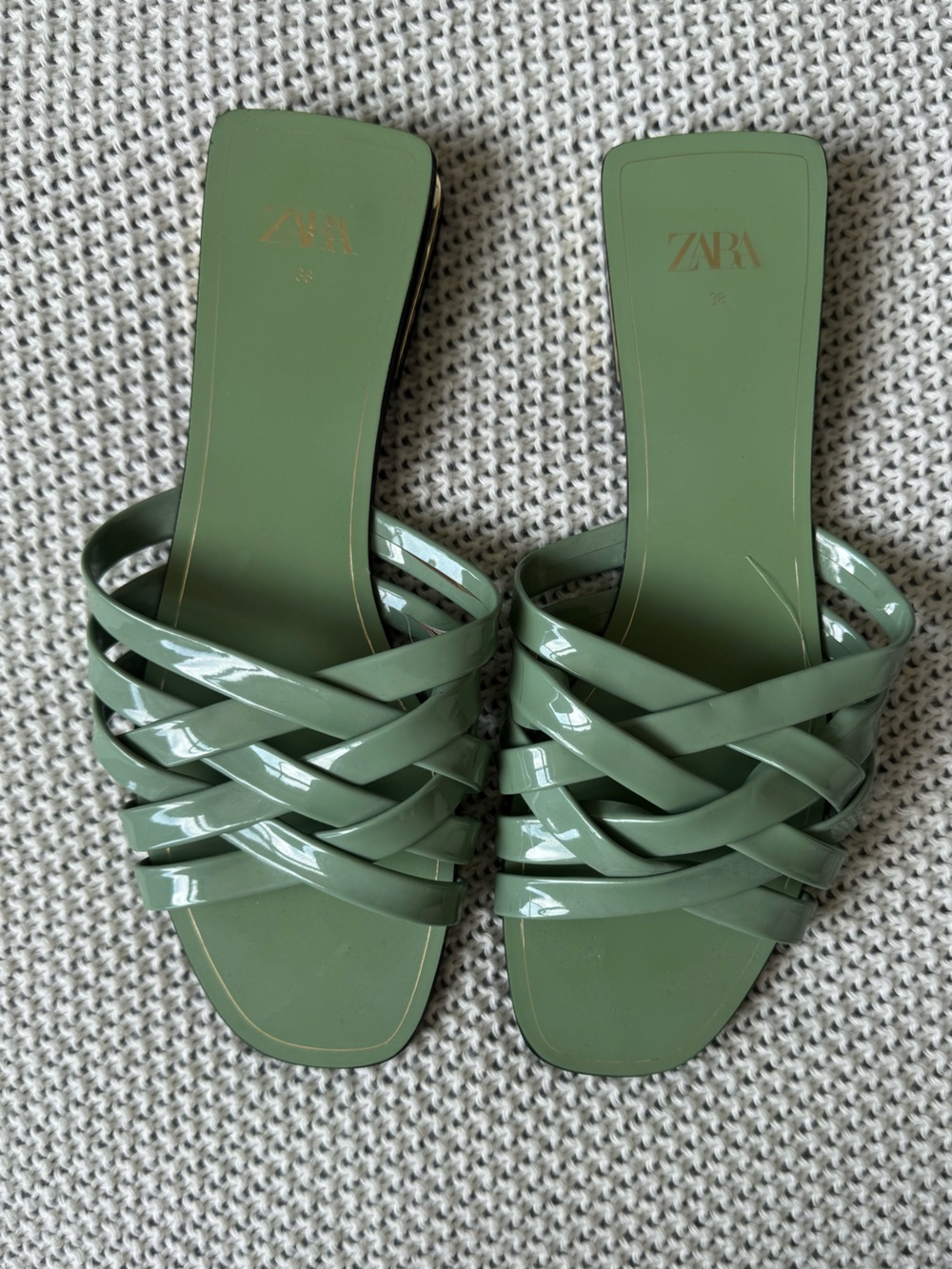 Zara Green Strappy Slide Sandals (US 7.5) - Picture 2 of 6